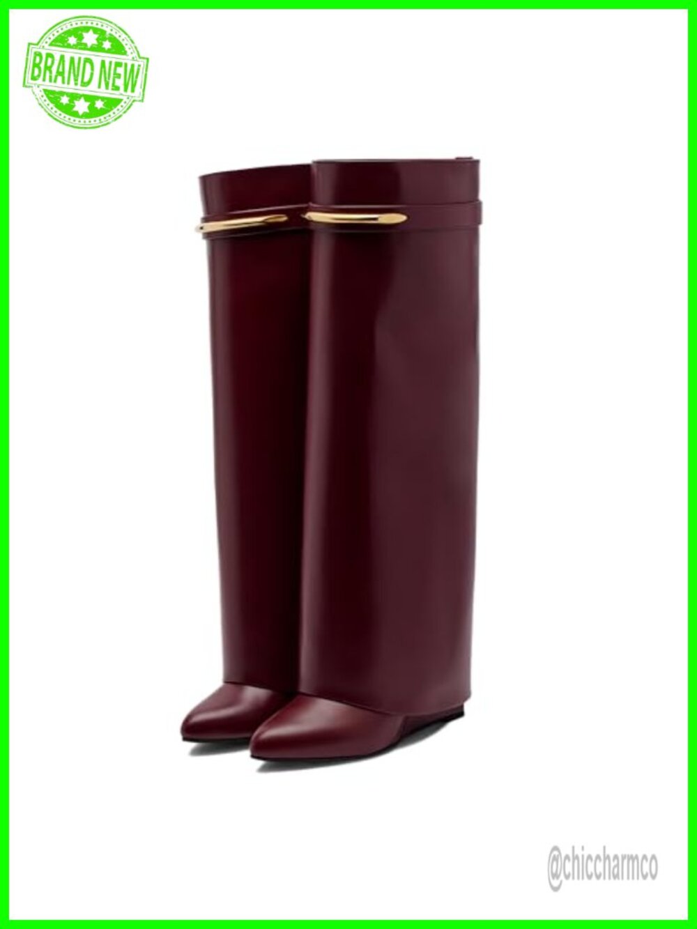 Womens Knee High Wedge Boots Shark Fold Over Wide Calf Pull On